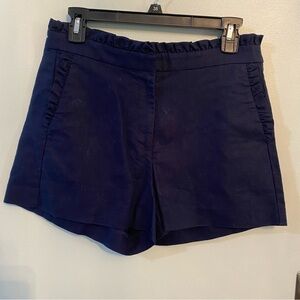 J. Crew Navy Blue Ruffle High Rise Linen Blend Shorts Size 4